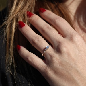 5mm Brilliant Cut Diamond Engagement <b>Ring</b> | White <b>Solitaire</b> Side Diamonds | Sterling <b>Silver</b> 18K Gold Plated Minimalist <b>Ring</b> - Product Image 3