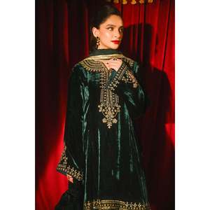 Taliah Winter Collection <b>Women's</b> Elegant <b>Velvet</b> Mandarin Collar Eco-Friendly <b>Tops</b> - Product Image 2