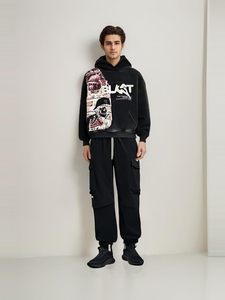 เสื้อฮู้ดสำหรับผู้ชายผ้าฝ้ายฟอกสีกรดเสื้อมีฮู้ดลำลองสไตล์วินเทจผ้า100% ซีดจาง - Product Image 4