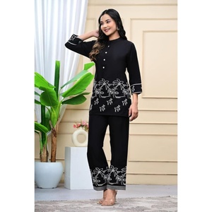 Lanzamiento nuevo juego de bordado para oficina y uso regular tela pesada Reyon seda trabajo bordado trabajo longitud superior 32 pantalón L 38 - Product Image 1