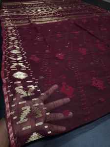 Exportable Dhakai Jamdani Sharee Qualité Exportation pour Femmes JAMDANI TISSU Bleu ROUGE VERT Doré Bleu Ciel du Bangladesh - Product Image 4