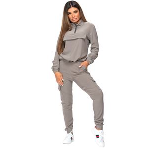 Femme personnalisé concevoir votre propre survêtement femmes Jogging ensemble col gris avec fermeture éclair survêtement personnalisé vêtements actifs survêtement pour les femmes - Product Image 2
