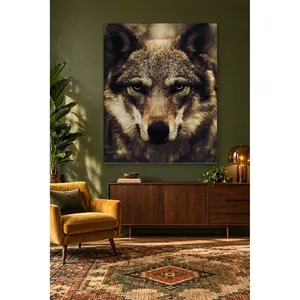 Impression sur toile de visage de loup en gros plan avec un regard intense de Fida - Product Image 1