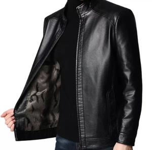 Breathable OEM Custom High Quality Leather Jacket New Fashion <b>Turn</b> Down Collar Solid Color Leather Jacket Business Wear Men - Product Image 1