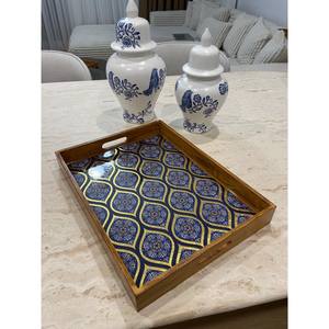 Plateau de service en bois avec poignées plateau ottoman cadeau pour nouvelle cuisine plateau peint floral décoratif - Product Image 6