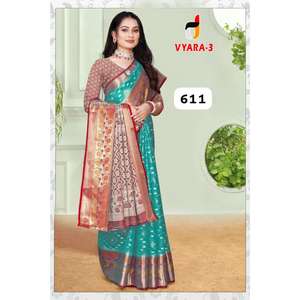 High on Demand Pure Raw Silk Saree with Hand Embroidered Blouse Piece and Festival Use Available <b>for</b> <b>Sale</b> - Product Image 5