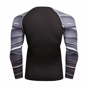 Kaus kompresi Gym pria, kualitas tinggi desain terbaru pola polos pelindung ruam gaya kasual dicetak bahan poliester rajut - Product Image 3