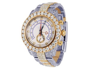 นาฬิกาข้อมือสเตนเลสระบบออโตเมติก VVS Moissanite สีเหลืองเพชรแฟชั่นฮิปฮอปวิบวับ - Product Image 1