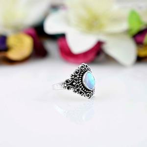 Anillo de Plata de Ley 925 hecho a mano de estilo bohemio para mujer, joyería de boda de amor de tendencia, regalo, fiesta de piedra lunar chapada en rodio - Product Image 4