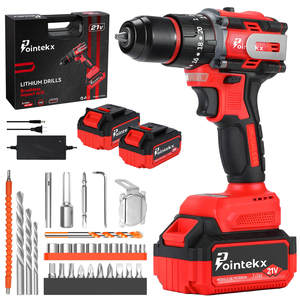 Trapano a percussione brushless Pointekx 21V con batteria da 3.0Ah, rosso e nero, utensile elettrico professionale per l'edilizia - Product Image 1