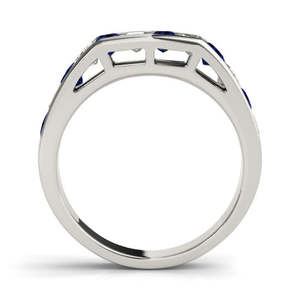 Alliance de mariage en or blanc 14 carats faite à la main avec diamant et saphir bleu 1,20 ct pierre naturelle certifiée IGI, perle taillée - Product Image 2