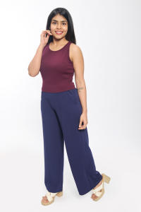 เสื้อกล้ามเอวลอยแขนกุดผ้าสแปนเด็กซ์คอกลมผ้ายืดสีม่วงสำหรับผู้หญิงทันสมัย - Product Image 6