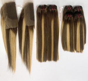 Extensions de cheveux de trame de 3 faisceaux de couleurs chaudes avec fermeture à lacet pour femmes africaines Extensions de cheveux humains de qualité supérieure - Product Image 4