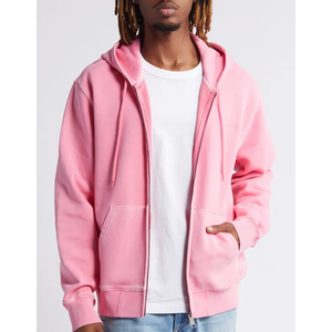 2025 Men's Autumn and Winter New Zipper <b>Hoodie</b> Wholesale Custom Logo Printing 100% Cotton <b>Pink</b> Color - Product Image 1