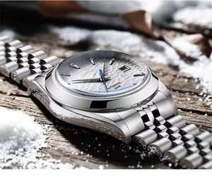 OEM <b>Custom</b> <b>Logo</b> <b>Automatic</b> Mechanical <b>Watch</b> 100M Water Resistant 316L Stainless Steel Jubilee Bracelet Ice Blue Textured Dial - Product Image 3