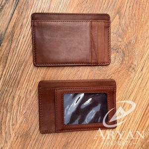 Tarjetero de cuero genuino de grano completo marrón minimalista personalizado para hombre, billetera RFID de bolsillo frontal de cuero Delgado personalizado Vintage para hombre - Product Image 1