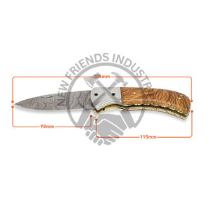 Cuchillo plegable personalizable DIY, hoja de acero de Damasco, mango de madera de olivo, bolsillo hecho a mano, caza, supervivencia al aire libre, Camping, OEM HRC - Product Image 2