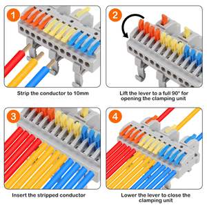 Bornes à rail en cuivre 3 entrées 12 sorties, connecteurs de câbles à branchement rapide amovibles, 600V, nickelés, en ligne - Product Image 4