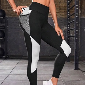 European American Women's High Waist Yoga <b>Pants</b> Cross-Border <b>Sexy</b> Running Leggings Mesh Pocket Sweat-Wicking Solid Elastic Waist - Product Image 1