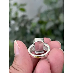 925 Silver Fine Jewelry <b>Ring</b> with Natural Emerald Cut <b>Crystal</b> Quartz Rhodium Plated Geometric Pattern for Engagement - Product Image 5