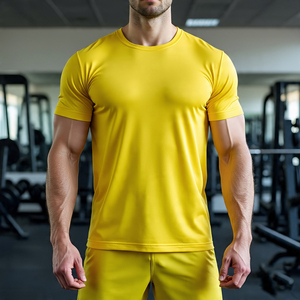 Ropa deportiva de manga corta para hombre, ropa deportiva de punto de poliéster/algodón con cuello redondo, camisetas de Yoga para hombre, ropa deportiva para correr - Product Image 3