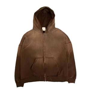 Logo personnalisé 460GSM poids lourd lavage à l'acide fermeture éclair à capuche pantalon de survêtement respirant hommes soleil délavé à capuche pantalon survêtement automne - Product Image 2