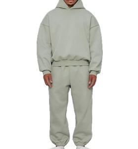baggy <b>pants</b> sweatsuits Boxy Fit French Terry Zip up Hoodie and Sweatpants Set <b>Cropped</b> Boxy Drop Shoulder Fleece Tracksuit - Product Image 4