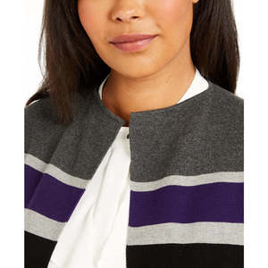 Calvin Klein Women's Plus Size Open-Front Striped <b>Cardigan</b> Gray 2X Size <b>Sweater</b> - Product Image 3
