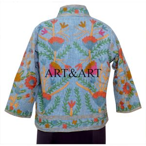 Veste matelassée en coton 100% tricoté avec broderie florale Suzani, respirante et à séchage rapide, vêtements de fête pour femmes, style ethnique - Product Image 5
