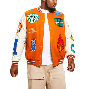 แจ็กเก็ตทีมเบสบอลของผู้ชายแขนหนังพิมพ์ลายแบบกำหนดเองแจ็กเก็ตเลตเทอร์แมนแบบเรียบ - Product Image 3
