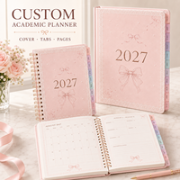 Agenda scolaire LABON personnalisé 2027 2028 avec nœud rose, format A5 B5, spirale, couverture rigide, onglets, autocollants, organisateur mensuel et hebdomadaire, designs OEM