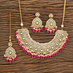 Highly Demanded Elegant Gold Plated Indo Western <b>Beads</b> Kundan Necklace <b>Set</b> With Classic Look - Product Image 1
