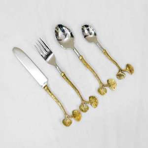 Juego de cubiertos hechos a mano de acero inoxidable chapado en oro de 2 piezas con mangos de palillos clásicos en estilo americano - Product Image 3