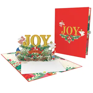 Christmas JOY Up Card biglietti di auguri san valentino festa della mamma grazie taglio Laser biglietto Pop-Up 3D fatto a mano