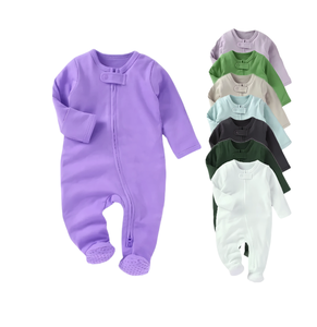 Pelele orgánico para bebé en estilo Footie frontal con cremallera ecológica suministro a granel ropa infantil cómoda para niños pequeños - Product Image 1
