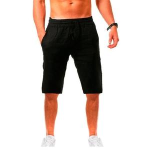 Nuevos pantalones cortos de lino y algodón para hombre, pantalones de lino de Color sólido transpirables de verano para hombre, ropa de calle con cordones - Product Image 3