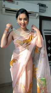 Exclusivo Sari de Organza de Seda con Diseño de Diseñador y Blusa Elegante, Estilo Étnico Moderno, Última Tendencia India, Ropa de Fiesta Modesta para Mujer - Product Image 2