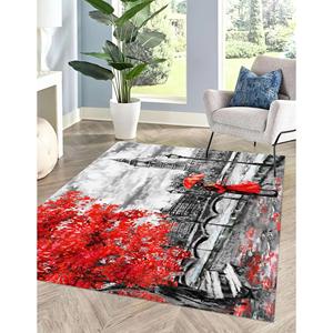 Alfombras con Pintura de Pareja con Paraguas Rojo, Alfombra de Londres, Alfombras con Paraguas Rojo, Alfombra de Paisaje, Alfombra Delgada No Tejida - Product Image 1