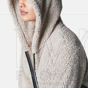 Fasmic International's High Quality Women's <b>Sherpa</b> <b>Hoodie</b> Winter Knitted Jersey Quarter Zip-Up with Custom Patches - Product Image 4