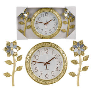 12-Inch Gold Floral <b>Wall</b> <b>Clock</b> Set <b>Unique</b> Pattern Design Elegant Home Decor - Product Image 1