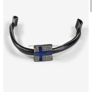 แถบคิ้วหนังแท้คุณภาพสูงในหนังสีดำนุ่มเย็บหรูหราด้วยคริสตัลธงแนบ - Product Image 5