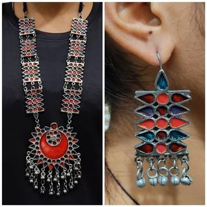 Multicolor Afghani Kuchi Meenakari Work Designer Party Wear <b>Long</b> <b>Necklace</b> With Earring For Women And Girls Unique Boho <b>Necklaces</b> - Product Image 3