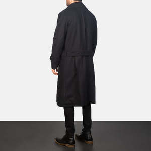 Manteau long noir en laine pour homme style détective, coupe ajustée, avec capuche imprimée, pour automne-hiver, élégant et décontracté, avec bordure en fourrure - Product Image 5