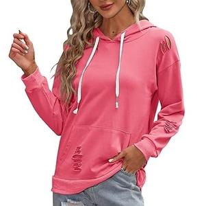 Ropa informal transpirable Diseño personalizado de moda Mujeres Sudaderas con capucha desgastadas Terry Blended Venta caliente Raw Edge Sudadera con capucha desgastada - Product Image 3