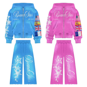 Ensemble de survêtement personnalisé d'hiver 2026 de haute qualité, sweat à capuche zippé avec poche latérale, effet délavé soleil, 100% coton, impression personnalisée - Product Image 2