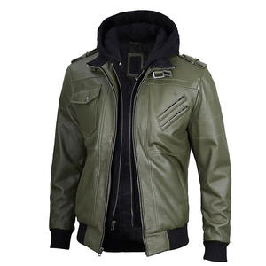 Chaqueta de Motociclista de Cuero para Hombre, Personalizable con Logotipo Bordado en la Parte Delantera, con Cremallera, Capucha Desmontable de Piel de Oveja, Impermeable y Cortavientos - Product Image 1