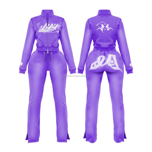 Conjunto Deportivo Personalizado Y2K para Mujer con Logotipo, Chaqueta con Cierre Completo y Pantalones Acampanados, Conjunto de 2 Piezas para Gimnasio y Fitness, Ropa Deportiva Femenina - Product Image 3