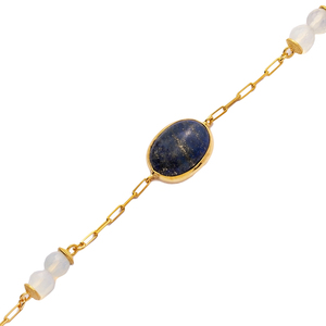 Bracelet en argent sterling 925 fait à la main en gros pierre de quartz bleu marine argentée avec lunette en or bijoux ovales plaqués or - Product Image 3