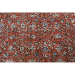 Turkish Vintage Rug 3,7x3,7 ft, <b>Red</b> Abstract <b>Wool</b> Rug - Product Image 5
