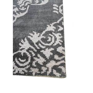 Tapis Savana noué à la main en laine et viscose, motif médaillon gris et noir, pour usage domestique - Modèle SKWV-124 - Product Image 4